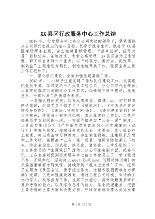 XX县区行政服务中心工作总结