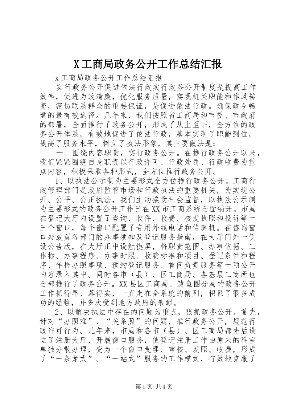 X工商局政务公开工作总结汇报_第1页