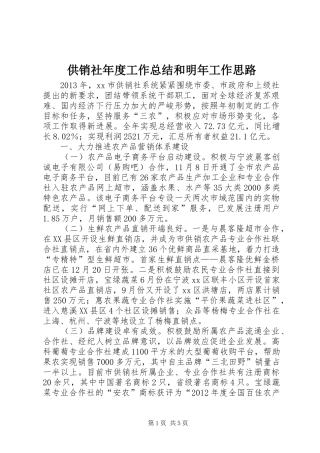 供销社年度工作总结和明年工作思路