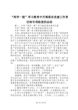 “两学一做”学习教育中开展落实党建工作责任制专项检查的总结
