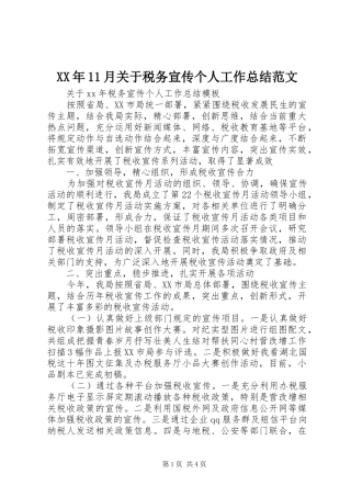 XX年11月关于税务宣传个人工作总结范文