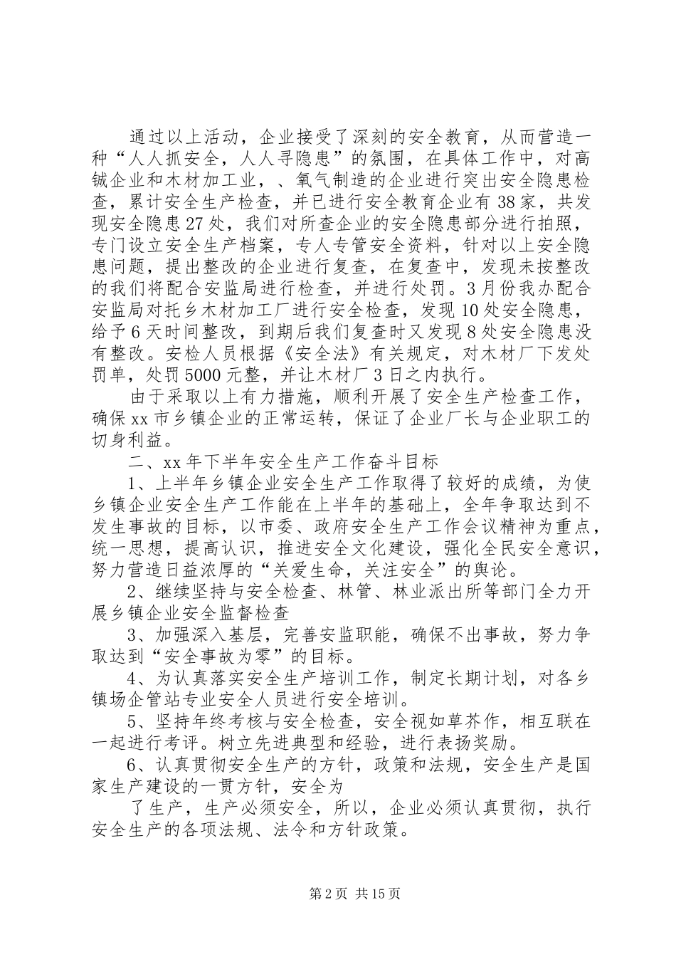 上半年乡镇企业安全生产工作总结(精选多篇)_第2页