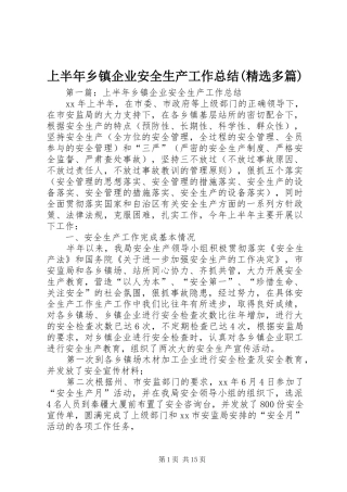 上半年乡镇企业安全生产工作总结(精选多篇)