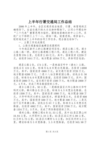 上半年行署交通局工作总结