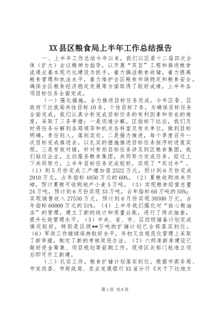 XX县区粮食局上半年工作总结报告