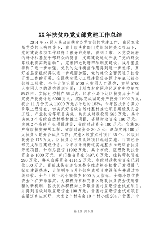 XX年扶贫办党支部党建工作总结
