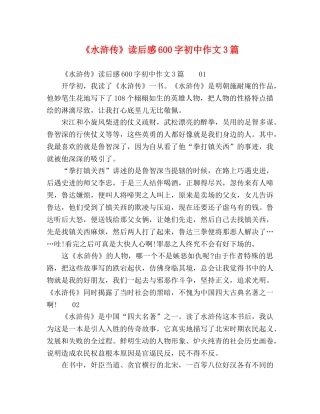 《水浒传》读后感600字初中作文3篇 