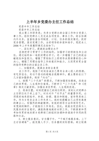 上半年乡党委办主任工作总结