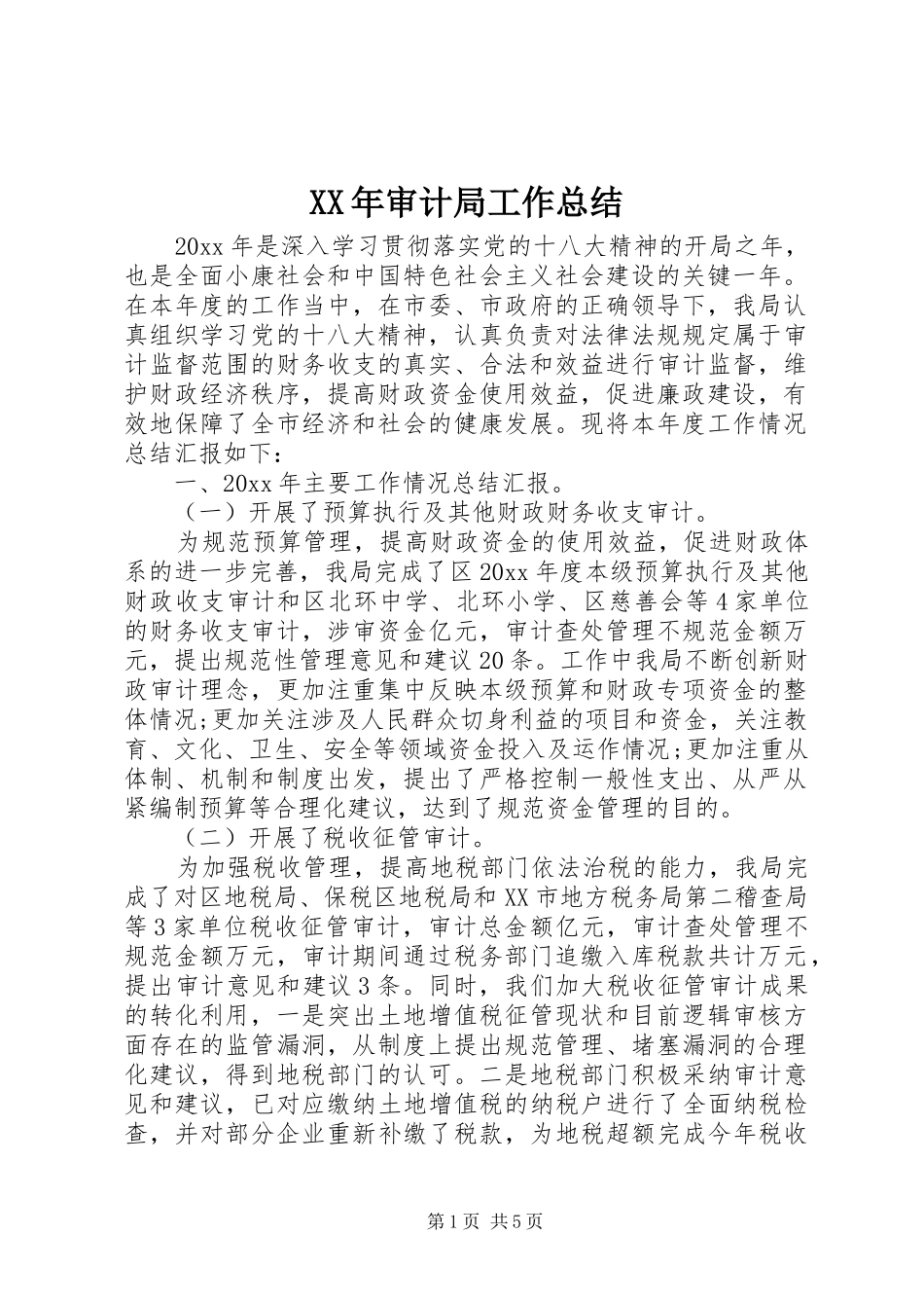 XX年审计局工作总结_第1页