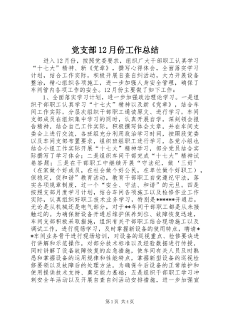 党支部12月份工作总结