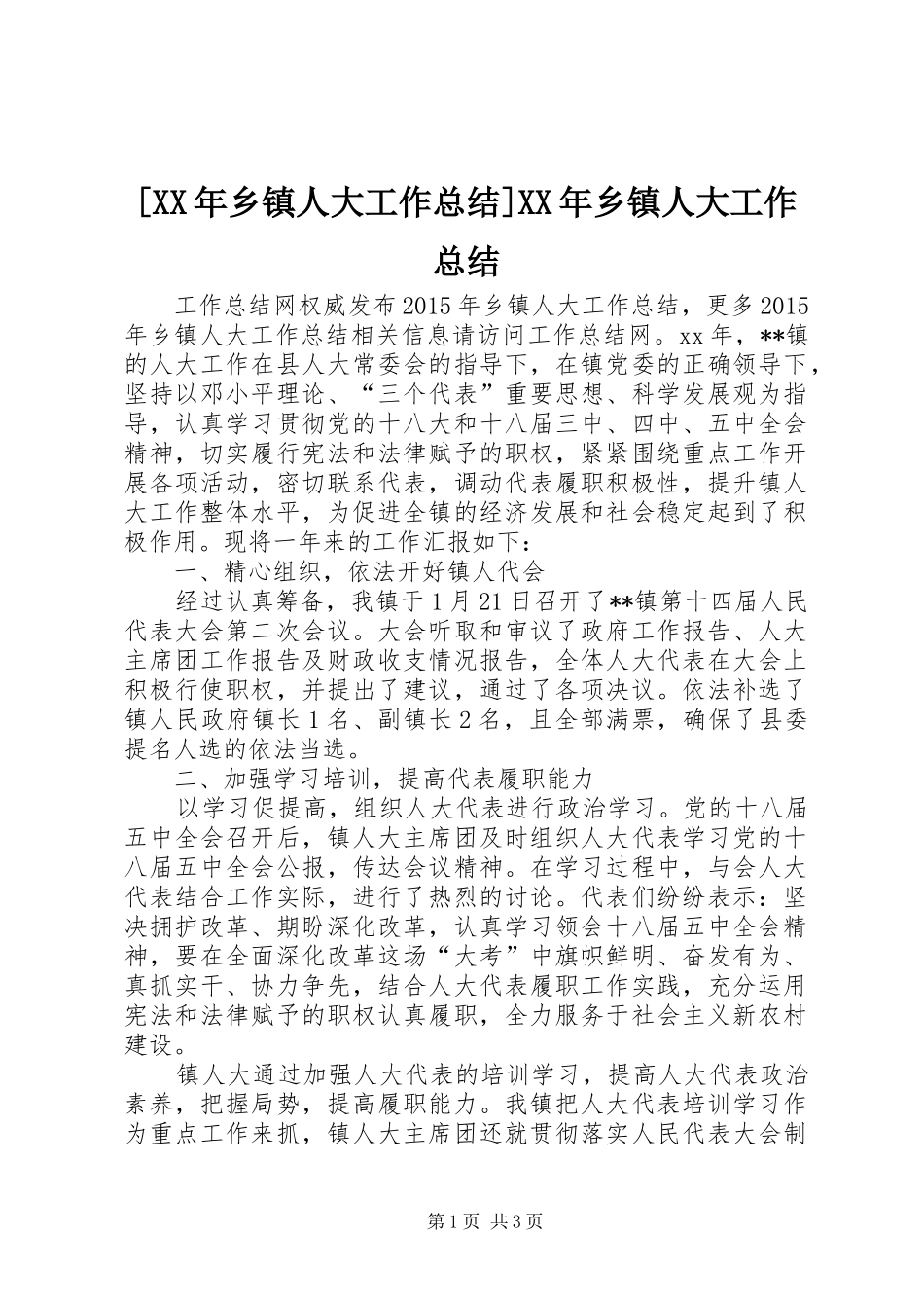 [XX年乡镇人大工作总结]XX年乡镇人大工作总结_第1页