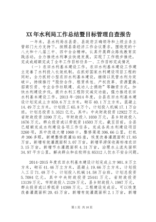 XX年水利局工作总结暨目标管理自查报告