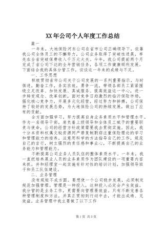 XX年公司个人年度工作总结