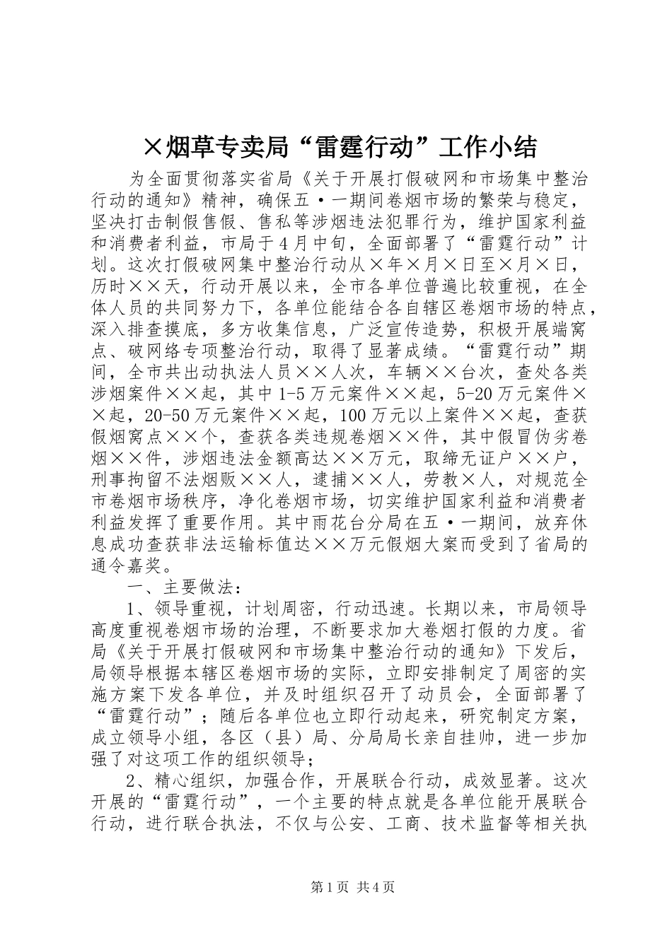 ×烟草专卖局“雷霆行动”工作小结_第1页