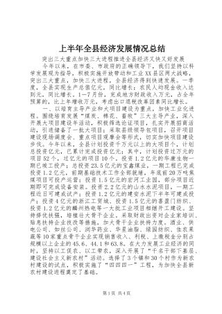 上半年全县经济发展情况总结