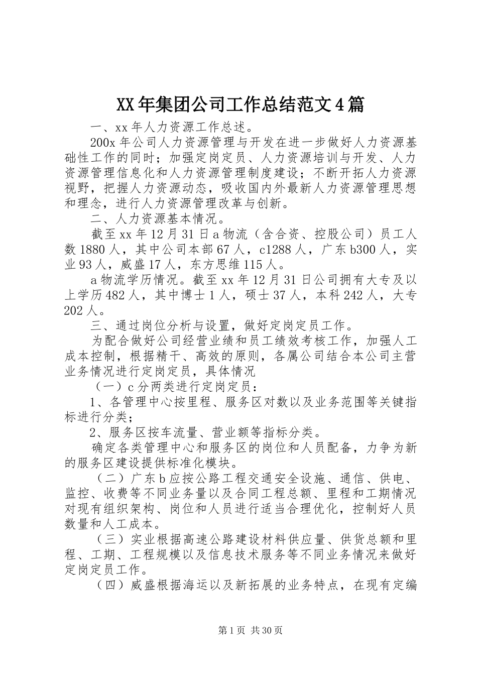 XX年集团公司工作总结范文4篇_第1页