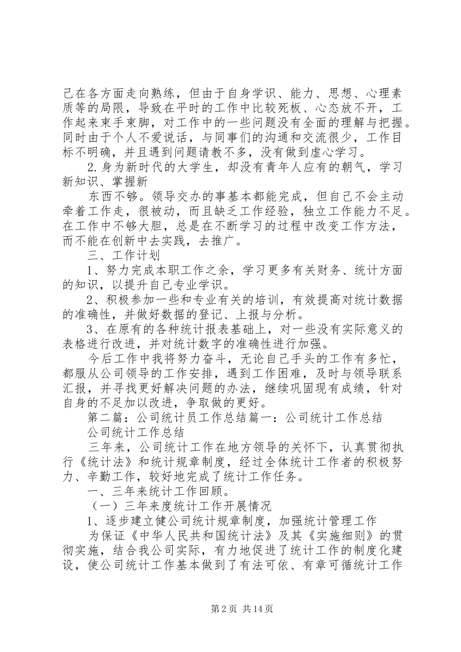 XX年公司统计员年终工作总结_第2页