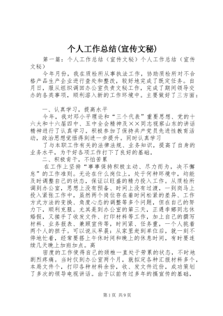 个人工作总结(宣传文秘)