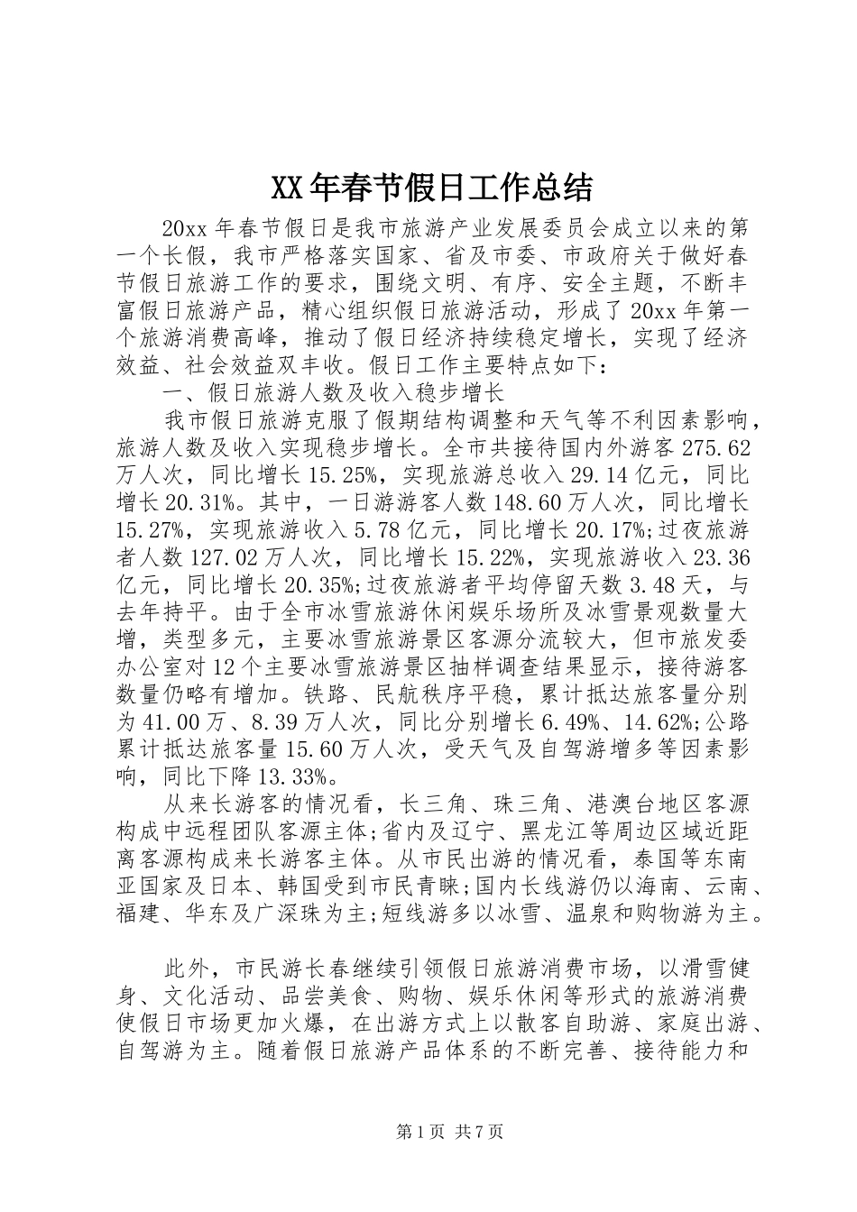 XX年春节假日工作总结_第1页