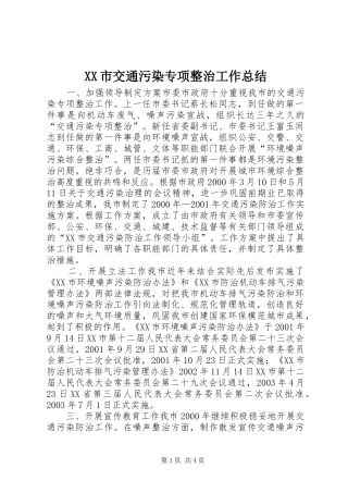 XX市交通污染专项整治工作总结