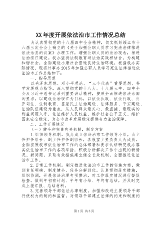 XX年度开展依法治市工作情况总结