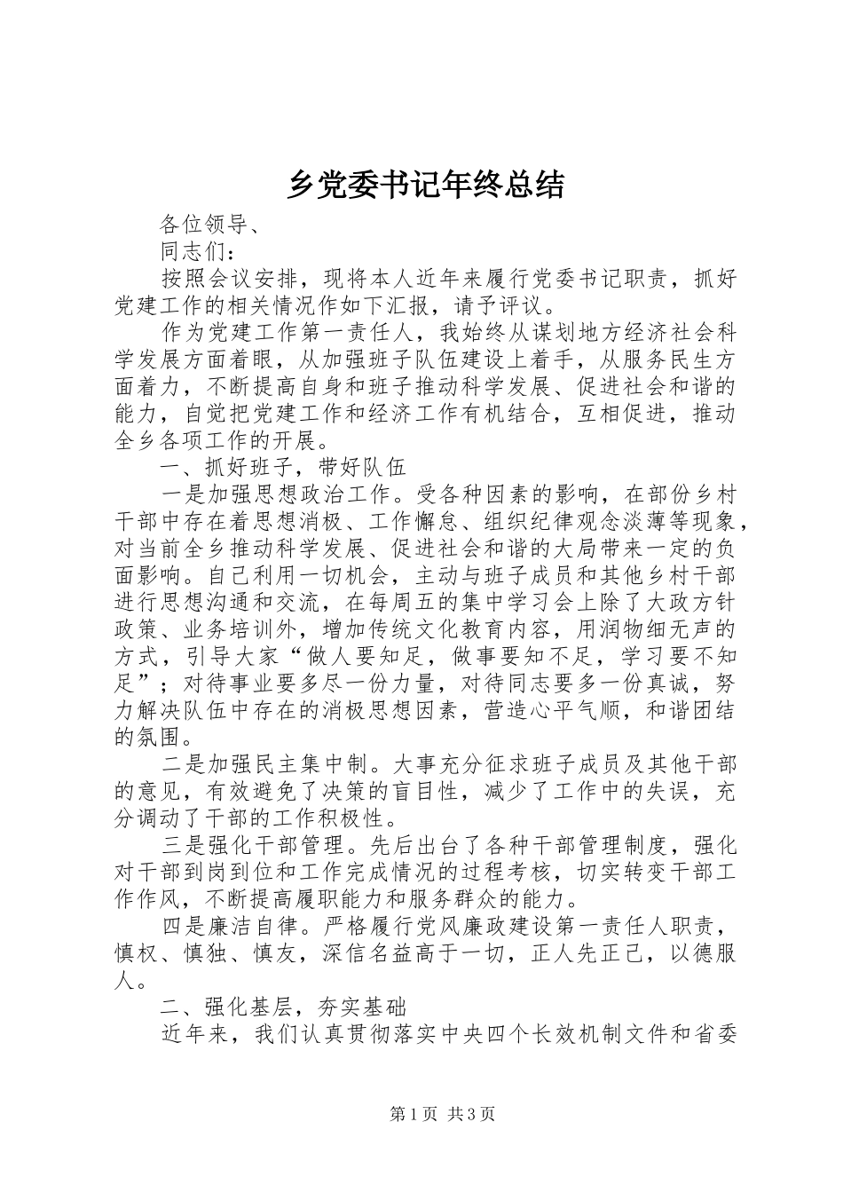 乡党委书记年终总结 (3)_第1页