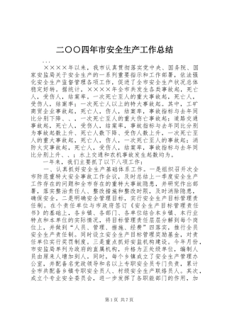 二○○四年市安全生产工作总结