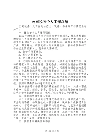 公司税务个人工作总结