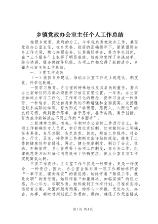 乡镇党政办公室主任个人工作总结