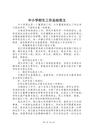 中小学招生工作总结范文