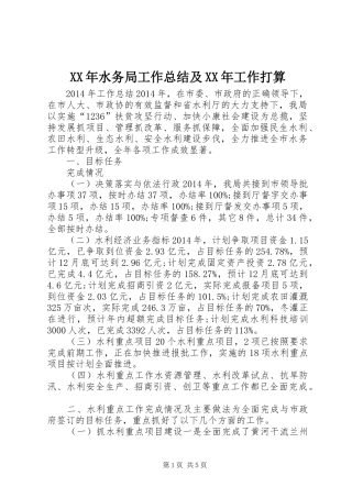 XX年水务局工作总结及XX年工作打算