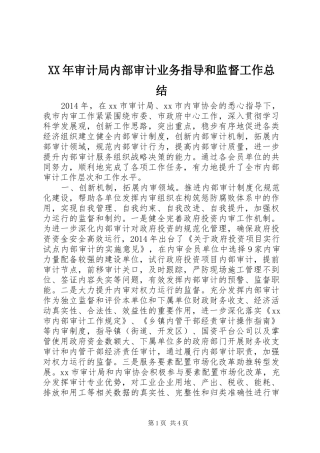 XX年审计局内部审计业务指导和监督工作总结