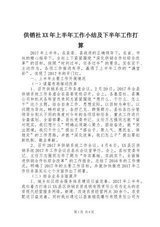 供销社XX年上半年工作小结及下半年工作打算