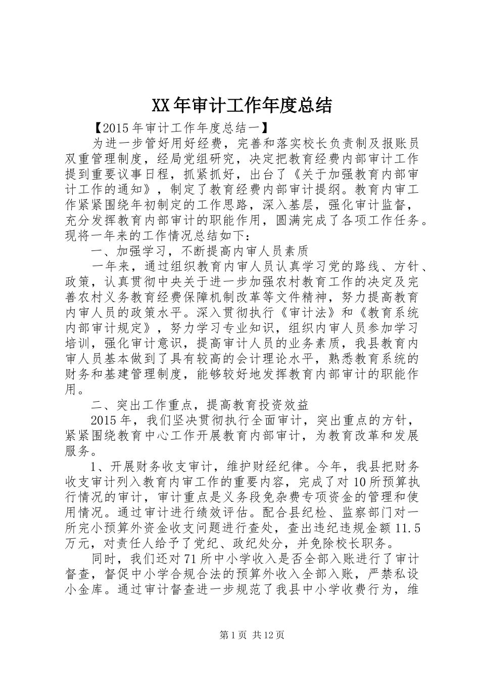 XX年审计工作年度总结_第1页