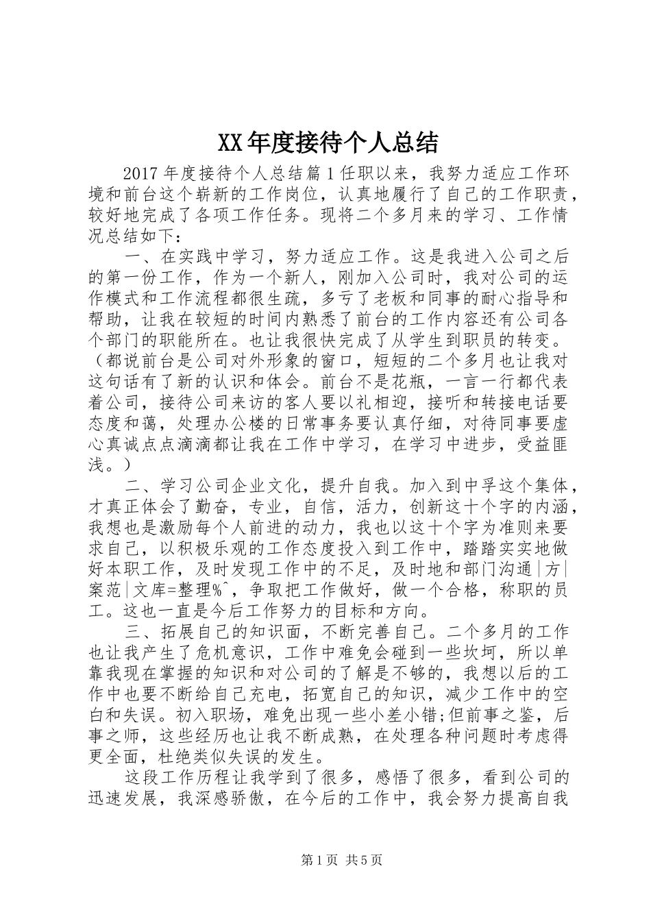 XX年度接待个人总结_第1页