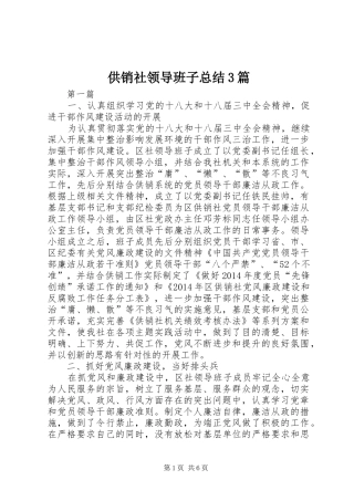 供销社领导班子总结3篇