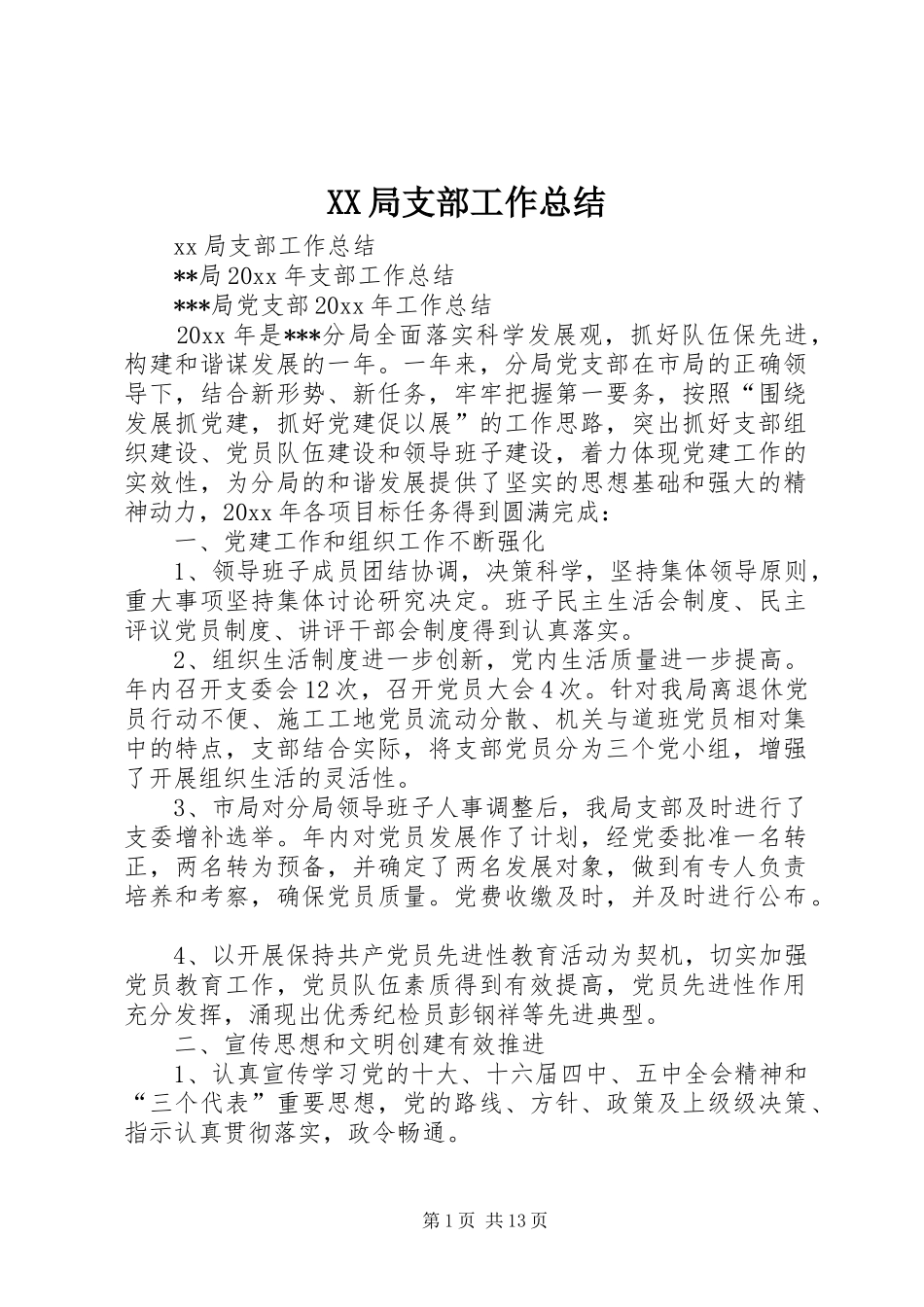 XX局支部工作总结_第1页