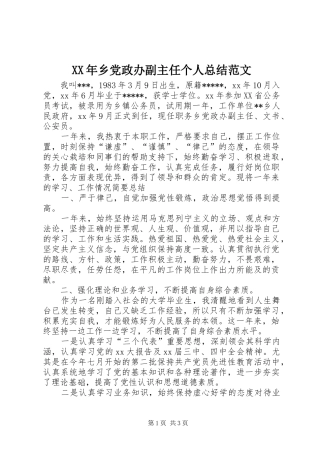 XX年乡党政办副主任个人总结范文