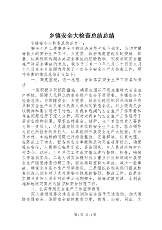 乡镇安全大检查总结总结