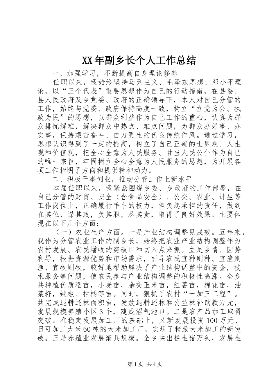 XX年副乡长个人工作总结_第1页