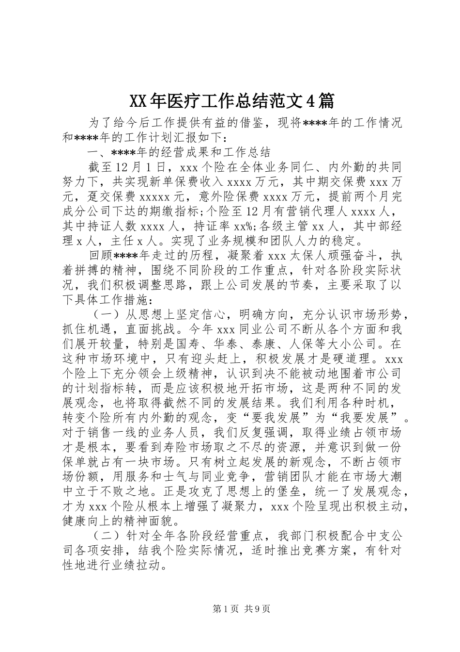 XX年医疗工作总结范文4篇_第1页