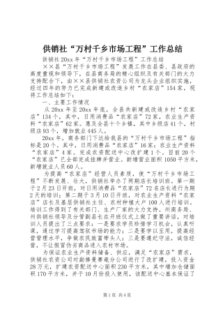 供销社“万村千乡市场工程”工作总结