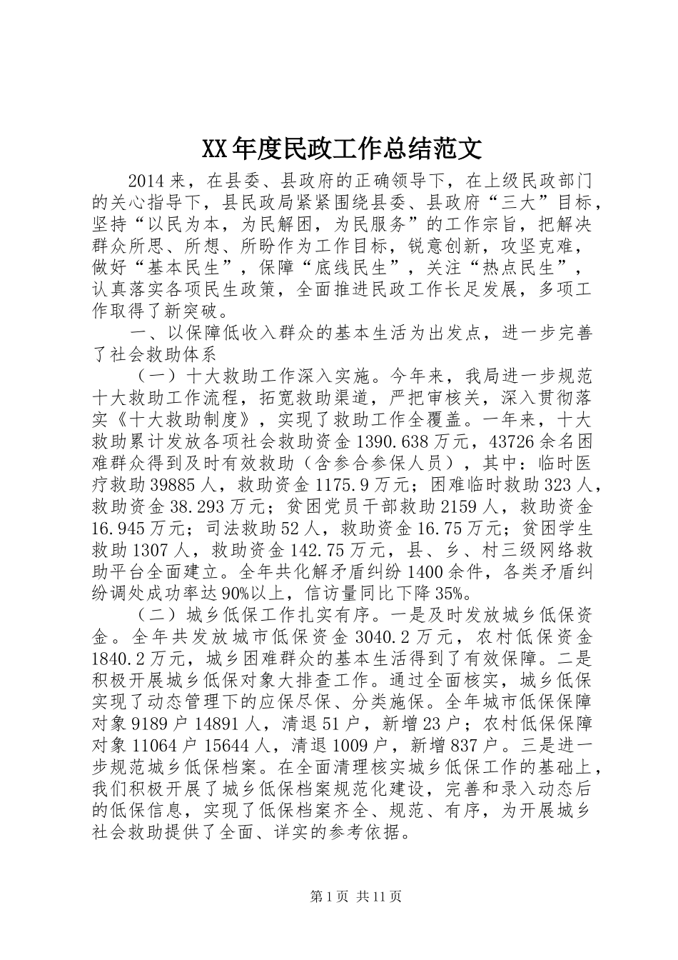 XX年度民政工作总结范文_第1页