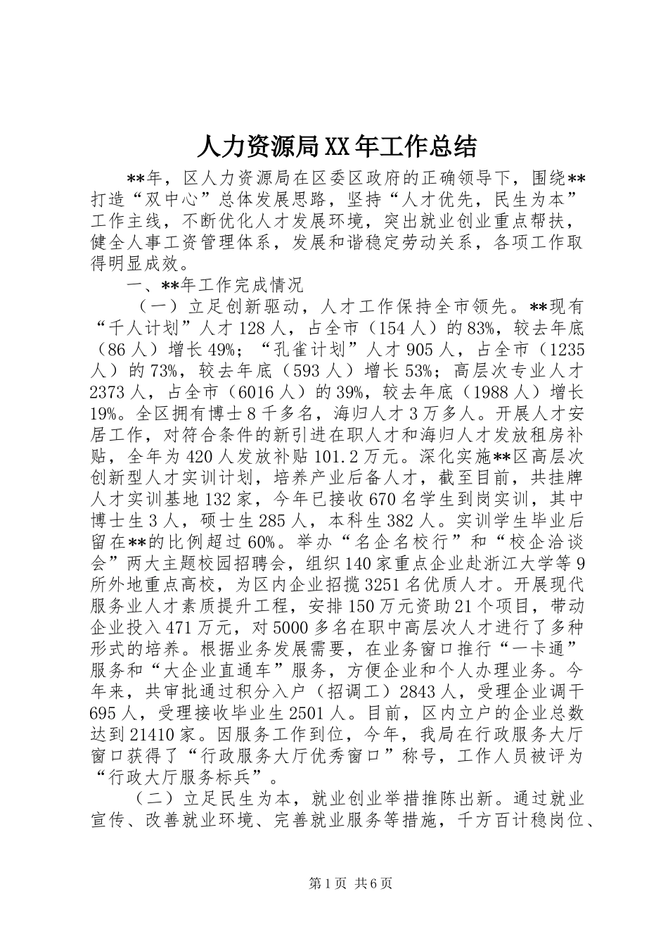 人力资源局XX年工作总结_第1页