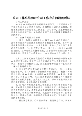 公司工作总结和对公司工作存在问题的看法