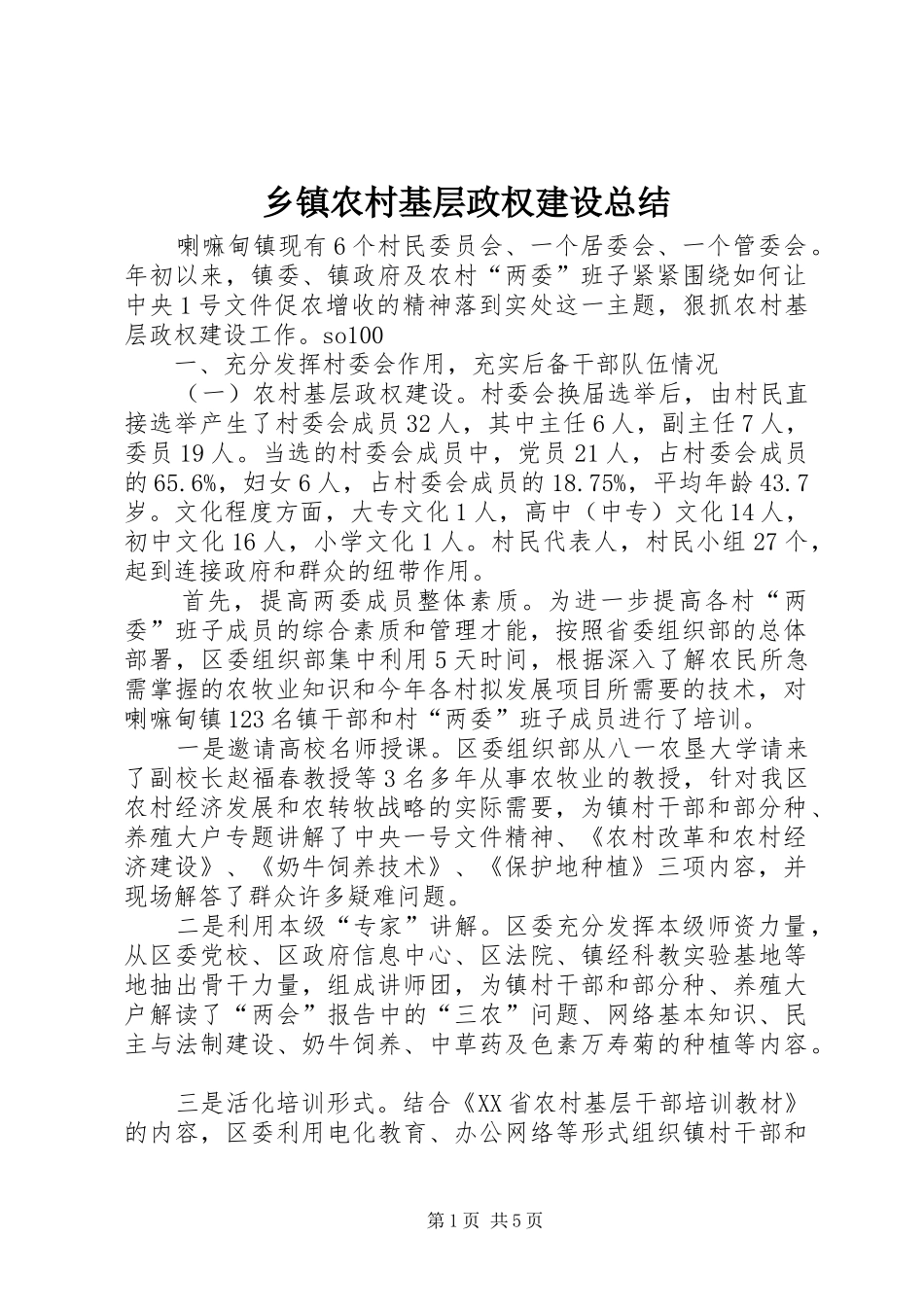 乡镇农村基层政权建设总结_第1页