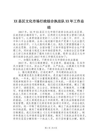 XX县区文化市场行政综合执法队XX年工作总结