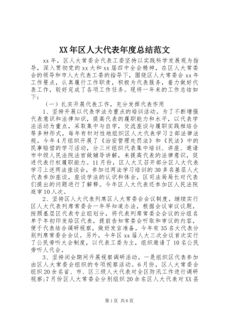 XX年区人大代表年度总结范文