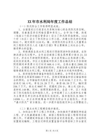 XX年市水利局年度工作总结