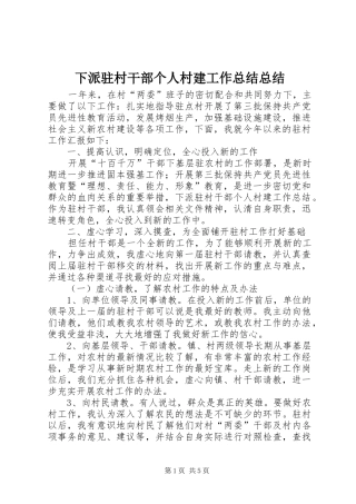 下派驻村干部个人村建工作总结总结